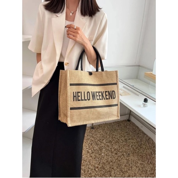 Hello Weekend Graphic Top Handle Tote Bag - Picture 5 of 6